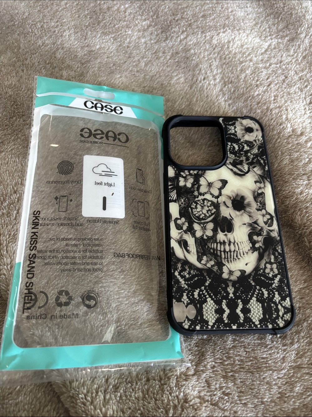 Black Floral Skull iPhone Case - Protective Stylish Design